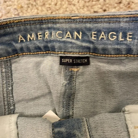 American Eagle Super Stretch Hi Rise A-Line Denim Mini Skirt Sz 4 Blue Y2K - Picture 4 of 5